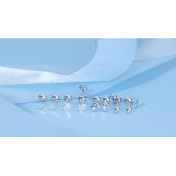 LOLIAS 4 쌍 여성용 솔리드 925 스털링 실버 스터드 귀걸이 세트 남성용 작은 작은 볼 하트 스타 큐빅 지르코니아 귀걸이 저자 극성 연골 헬릭스 귀 피어싱 귀걸이