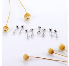 LOLIAS 4 쌍 여성용 솔리드 925 스털링 실버 스터드 귀걸이 세트 남성용 작은 작은 볼 하트 스타 큐빅 지르코니아 귀걸이 저자 극성 연골 헬릭스 귀 피어싱 귀걸이