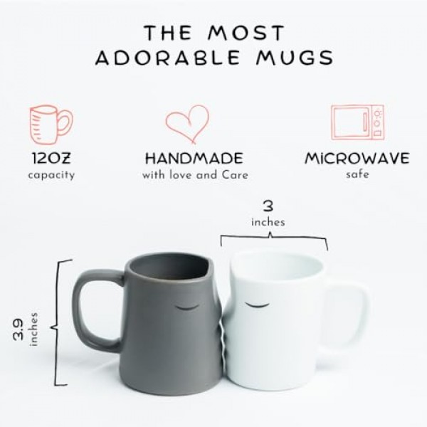 키스 커플 머그잔 세트 - 기념일, 결혼식, 약혼 또는 집들이용 - 귀엽고 독특하고 로맨틱한 세라믹 커피 컵 선물 - 남편, 아내, 여자친구, 남자친구를 위한 선물