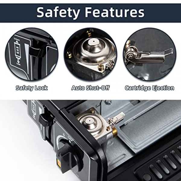 부탄 및 프로판 호환성이 있는 SHINESTAR 이중 연료 스토브, 야외 요리용 휴대용 캠핑 스토브, 프로판 어댑터 호스 및 운반 케이스 포함, 7800 BTU 출력