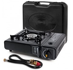 부탄 및 프로판 호환성이 있는 SHINESTAR 이중 연료 스토브, 야외 요리용 휴대용 캠핑 스토브, 프로판 어댑터 호스 및 운반 케이스 포함, 7800 BTU 출력