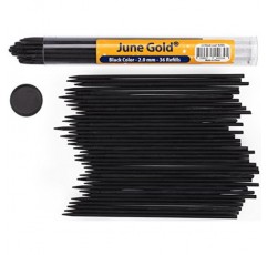 June Gold 36 블랙(Raven #108) 컬러 2.0mm(흑연 아님) 납 리필, 대용량 사용을 위한 굵은 두께, 편리한 디스펜서로 파손 방지