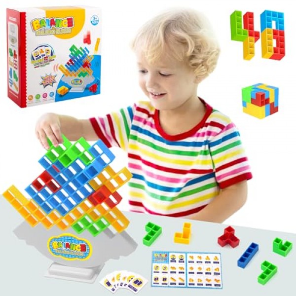 LUYITOM 48 PCS 테트라 타워 게임 스택 공격 장난감 빌딩 퍼즐 보드 게임 어린이를위한 선물 성인, 균형 스태킹 장난감은 가족 파티 게임에 완벽한 사고 인내심을 개발합