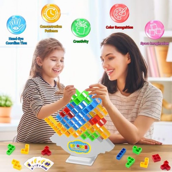 LUYITOM 48 PCS 테트라 타워 게임 스택 공격 장난감 빌딩 퍼즐 보드 게임 어린이를위한 선물 성인, 균형 스태킹 장난감은 가족 파티 게임에 완벽한 사고 인내심을 개발합