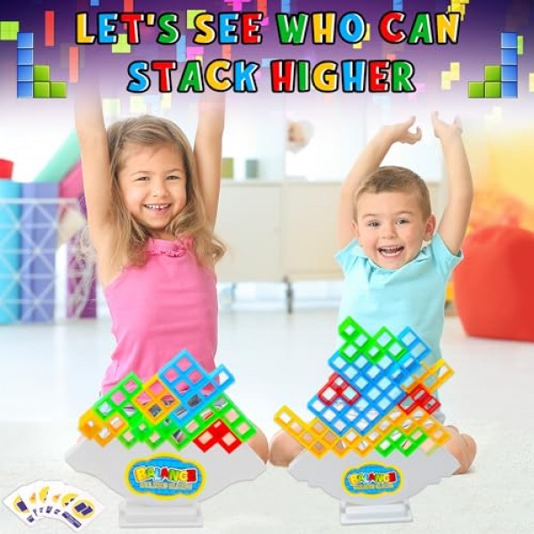 LUYITOM 48 PCS 테트라 타워 게임 스택 공격 장난감 빌딩 퍼즐 보드 게임 어린이를위한 선물 성인, 균형 스태킹 장난감은 가족 파티 게임에 완벽한 사고 인내심을 개발합