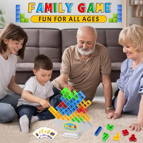 LUYITOM 48 PCS 테트라 타워 게임 스택 공격 장난감 빌딩 퍼즐 보드 게임 어린이를위한 선물 성인, 균형 스태킹 장난감은 가족 파티 게임에 완벽한 사고 인내심을 개발합