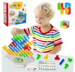 LUYITOM 48 PCS 테트라 타워 게임 스택 공격 장난감 빌딩 퍼즐 보드 게임 어린이를위한 선물 성인, 균형 스태킹 장난감은 가족 파티 게임에 완벽한 사고 인내심을 개발합