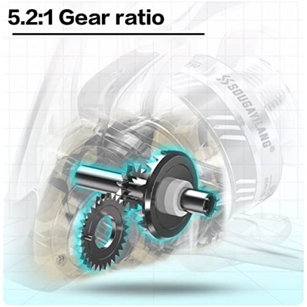 Sougayilang 낚시 릴, 알루미늄 스풀이 포함된 초경량 스피닝 릴, 5.2:1 고속 스피닝 낚시 릴, 민물용 1000-6000 시리즈