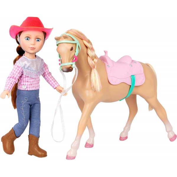글리터 걸스 62243435759 Jaime & Jumper 36 cm Poseable Equestrian Doll with Horse – Brown Hair & Blue Eyes – Riding Outfit with Cowgirl Hat, Multi-Color
