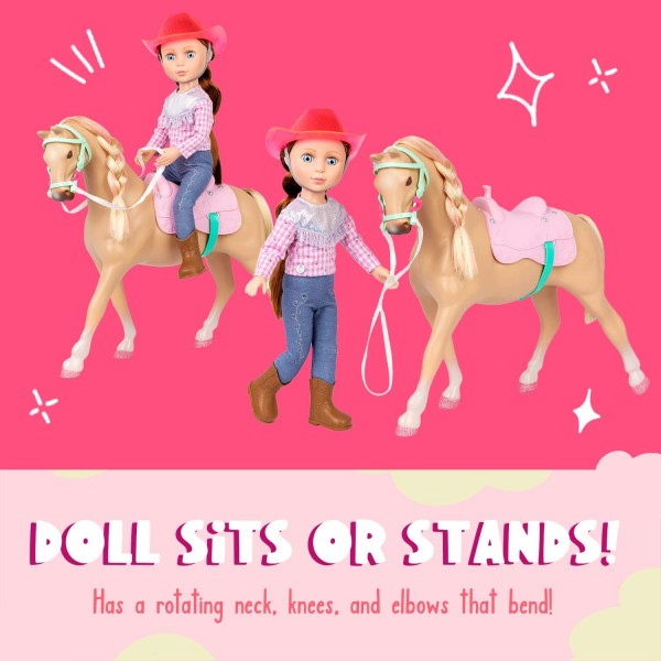 글리터 걸스 62243435759 Jaime & Jumper 36 cm Poseable Equestrian Doll with Horse – Brown Hair & Blue Eyes – Riding Outfit with Cowgirl Hat, Multi-Color
