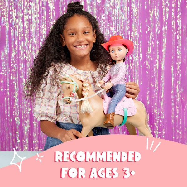 글리터 걸스 62243435759 Jaime & Jumper 36 cm Poseable Equestrian Doll with Horse – Brown Hair & Blue Eyes – Riding Outfit with Cowgirl Hat, Multi-Color