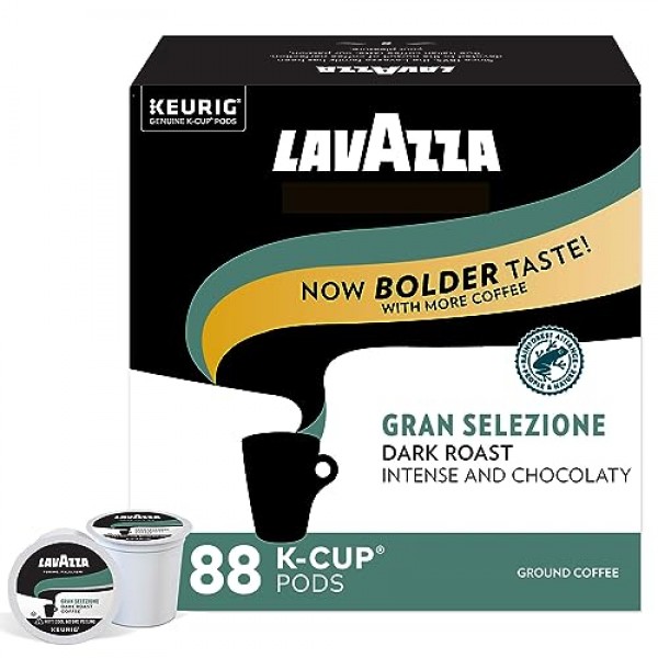 큐리그 브루어용 Lavazza Gran Selezione 1인용 커피 K-컵, 다크 로스트, 88 캡슐 밸류 팩, 100% 아라비카