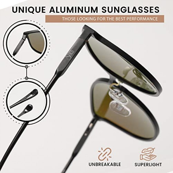 SHES 여성용 편광 선글라스 라운드 레트로 선글라스 디자이너 여성 선글라스 금속 UV400 보호 SH8003