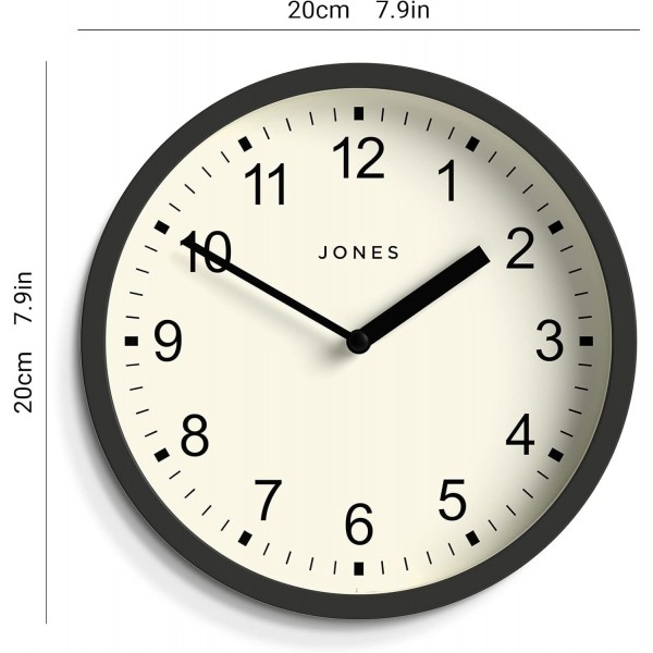 Jones Clocks® The Spin - 소형 시계 - 원형 벽시계 - 주방 시계 - 거실 시계 - 사무용 시계 - 장식용 홈 액세서리 - 모던 벽시계 - 20cm 벽시계(다크 그레이)
