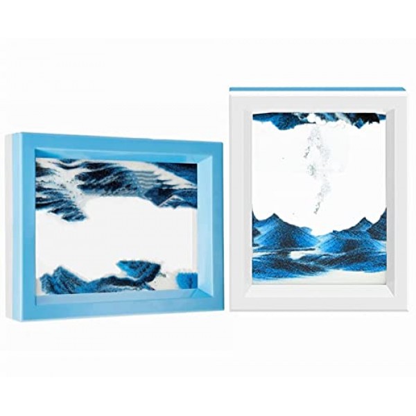움직이는 모래 아트 그림, 모션 디스플레이의 3D 심해 모래 풍경, 감각 진정 안절부절을 위한 흐르는 모래 아트 장식, 데스크탑 홈 오피스 작업 장식(블루)