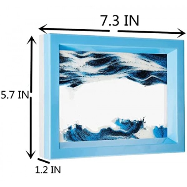움직이는 모래 아트 그림, 모션 디스플레이의 3D 심해 모래 풍경, 감각 진정 안절부절을 위한 흐르는 모래 아트 장식, 데스크탑 홈 오피스 작업 장식(블루)