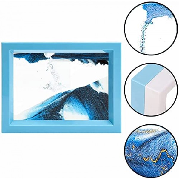 움직이는 모래 아트 그림, 모션 디스플레이의 3D 심해 모래 풍경, 감각 진정 안절부절을 위한 흐르는 모래 아트 장식, 데스크탑 홈 오피스 작업 장식(블루)