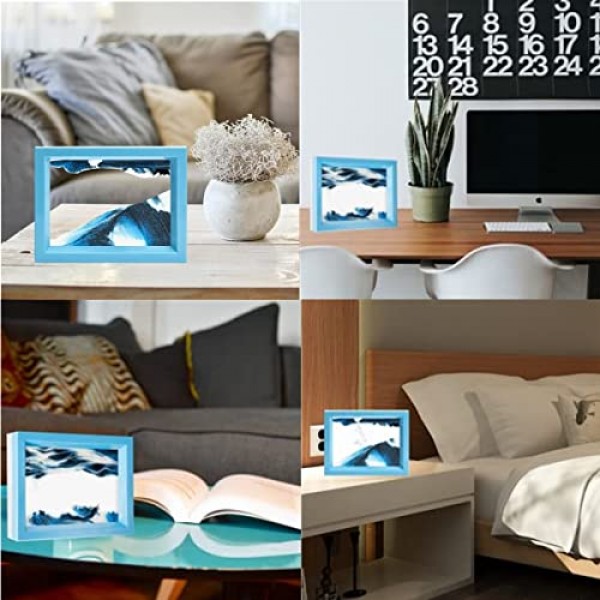 움직이는 모래 아트 그림, 모션 디스플레이의 3D 심해 모래 풍경, 감각 진정 안절부절을 위한 흐르는 모래 아트 장식, 데스크탑 홈 오피스 작업 장식(블루)