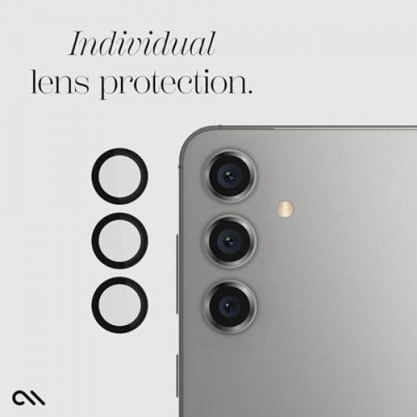 Case-Mate Samsung Galaxy S24 Plus 카메라 렌즈 보호대(검은색 알루미늄 링 포함) - 이중 강화 유리 - 렌즈 보호 보증 포함 - 야간 촬영 시 울트라 HD 뷰, 설치가 용이함