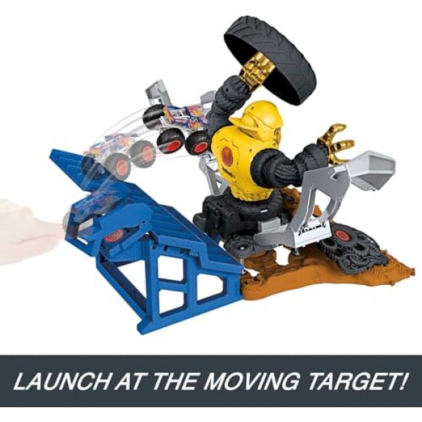 Hot Wheels 몬스터 트럭 아레나 스매셔 Mega-Wrex 대 Crushzilla 테이크다운 플레이 세트(1:64 스케일 Mega-Wrex 장난감 트럭 및 6대의 분쇄 가능한 자동차 포함)