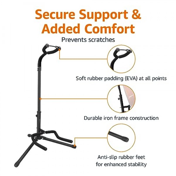 어쿠스틱, 일렉트릭, 베이스 기타 및 밴조용 Amazon Basics 조절식 접이식 스탠드, 블랙