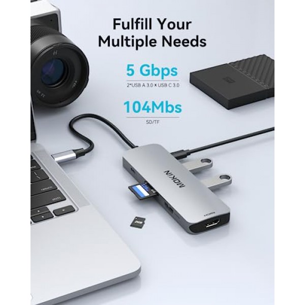 MOKiN USB C 도킹 스테이션 듀얼 모니터, USB C-듀얼 HDMI 어댑터, 2개의 HDMI(4K @60Hz)가 포함된 8 in 1 노트북 도킹 스테이션, PD 충전, USB A&C 3.0 포트, Dell/HP/Lenovo/Surface/용 SD/TF 요