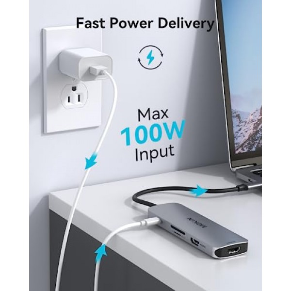 MOKiN USB C 도킹 스테이션 듀얼 모니터, USB C-듀얼 HDMI 어댑터, 2개의 HDMI(4K @60Hz)가 포함된 8 in 1 노트북 도킹 스테이션, PD 충전, USB A&C 3.0 포트, Dell/HP/Lenovo/Surface/용 SD/TF 요