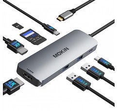 MOKiN USB C 도킹 스테이션 듀얼 모니터, USB C-듀얼 HDMI 어댑터, 2개의 HDMI(4K @60Hz)가 포함된 8 in 1 노트북 도킹 스테이션, PD 충전, USB A&C 3.0 포트, Dell/HP/Lenovo/Surface/용 SD/TF 요