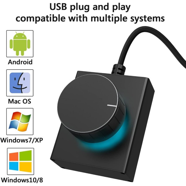 로터리 볼륨 조절 및 원키 음소거 기능이 있는 Geekria USB 볼륨 조절 손잡이 PC/전화 오디오 원격 제어 지원 Win 7 8 10 Vista Android(1.5m 케이블)