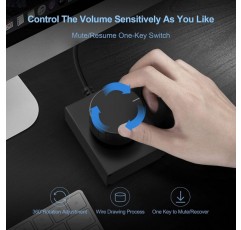 로터리 볼륨 조절 및 원키 음소거 기능이 있는 Geekria USB 볼륨 조절 손잡이 PC/전화 오디오 원격 제어 지원 Win 7 8 10 Vista Android(1.5m 케이블)