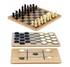 Regal Games - 체스, 체커, 틱택토용 뒤집을 수 있는 나무판 - 24개의 맞물린 나무 체커와 32개의 표준 체스 말 - 가족 놀이를 위한 8세부터 성인용