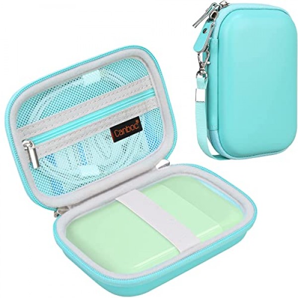 Liene 2x3 포토 프린터용 Canboc 하드 케이스, 미니 인스턴트 휴대용 인스턴트 프린터 상자, 인화지에 맞는 지퍼 메쉬 백, 케이블, 녹색(케이스만 해당)