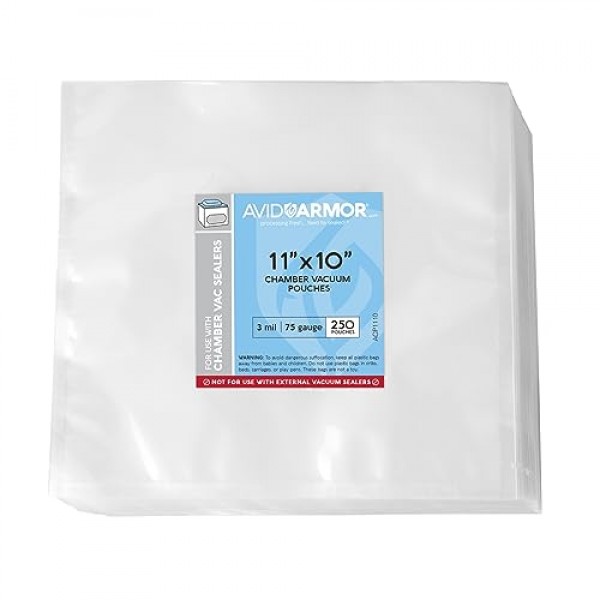 Avid Armor – 챔버 머신 파우치, 사전 절단된 챔버 진공 실러 백, 고강도 실 파우치, BPA 프리 챔버 실러, 진공 챔버 파우치(250, 11x10)