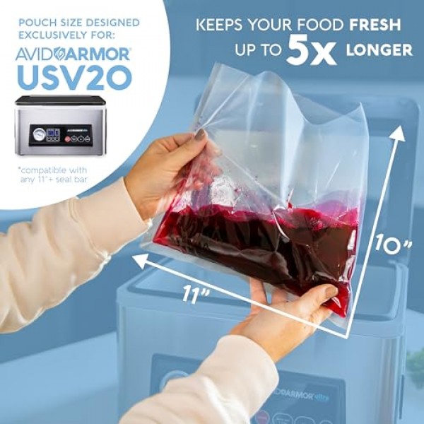 Avid Armor – 챔버 머신 파우치, 사전 절단된 챔버 진공 실러 백, 고강도 실 파우치, BPA 프리 챔버 실러, 진공 챔버 파우치(250, 11x10)