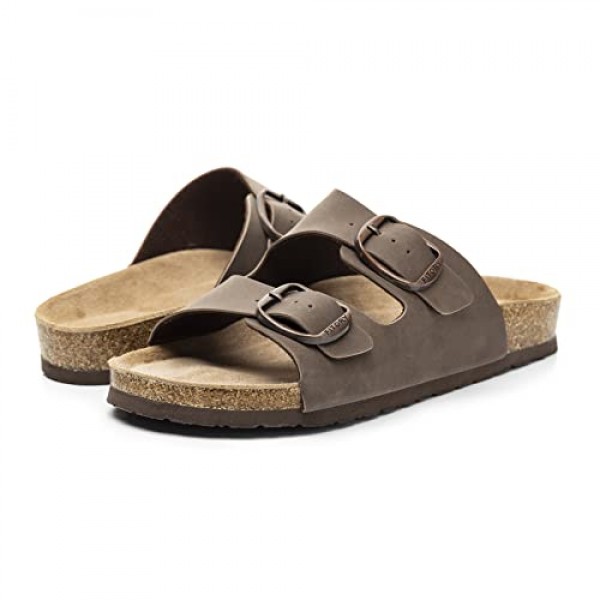 FITORY 여성용 플랫 샌들, 코르크 풋베드 포함, 오픈 토 슬라이드 여름 사이즈 6-11용 슬리퍼 조절 가능 슬립