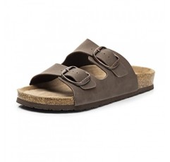 FITORY 여성용 플랫 샌들, 코르크 풋베드 포함, 오픈 토 슬라이드 여름 사이즈 6-11용 슬리퍼 조절 가능 슬립