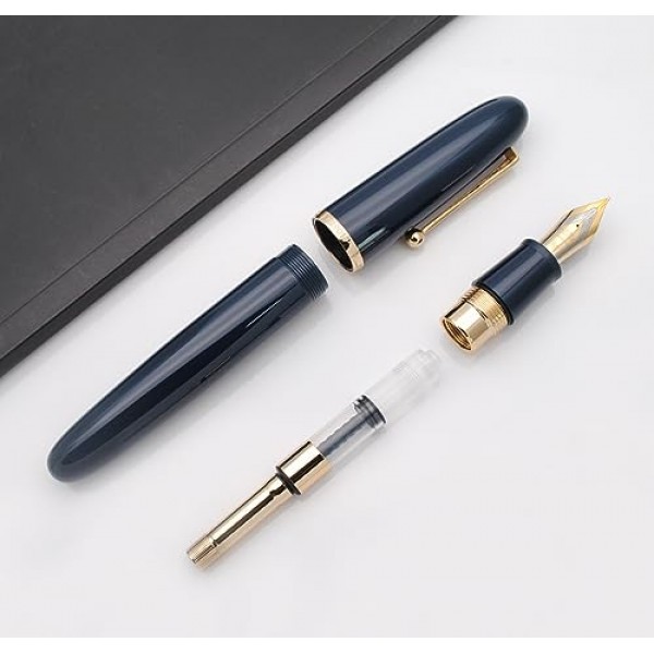 JINHAO 9019 만년필 다다오 시리즈 대용량 잉크 컨버터 포함 (진한 파란색, 중간 펜촉 0.7mm)