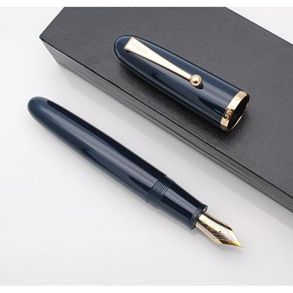 JINHAO 9019 만년필 다다오 시리즈 대용량 잉크 컨버터 포함 (진한 파란색, 중간 펜촉 0.7mm)
