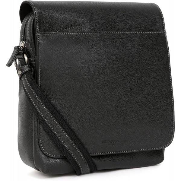 Hexagona 남성용 Paris Confort 컬렉션-블랙-인 그레인드 카우 가죽-1 조절 가능한 숄더 스트랩-문서 홀더-브리프케이스-사첼-메신저 백, L : 24 x h : 27 x P : 10 cm
