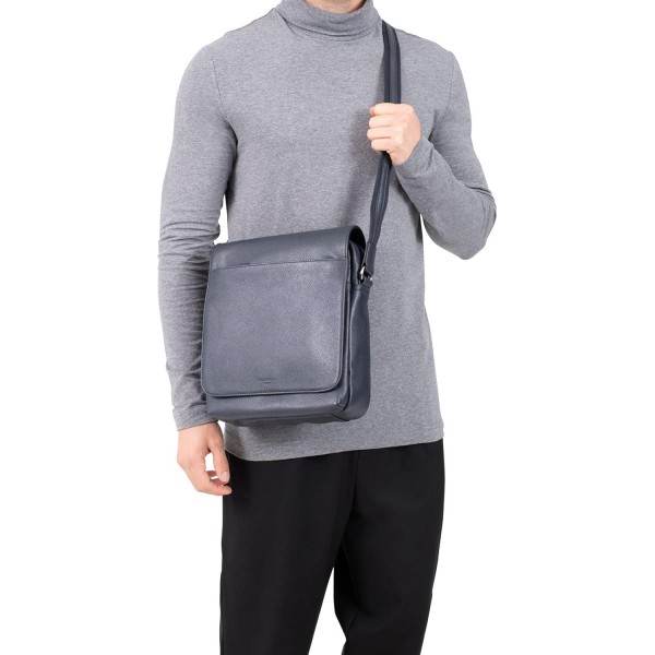 Hexagona 남성용 Paris Confort 컬렉션-블랙-인 그레인드 카우 가죽-1 조절 가능한 숄더 스트랩-문서 홀더-브리프케이스-사첼-메신저 백, L : 24 x h : 27 x P : 10 cm