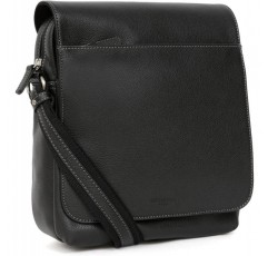 Hexagona 남성용 Paris Confort 컬렉션-블랙-인 그레인드 카우 가죽-1 조절 가능한 숄더 스트랩-문서 홀더-브리프케이스-사첼-메신저 백, L : 24 x h : 27 x P : 10 cm