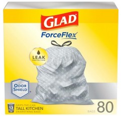 Glad ForceFlex 키가 큰 주방용 조임끈 쓰레기 봉투, 13갤런, OdorShield, 80Ct