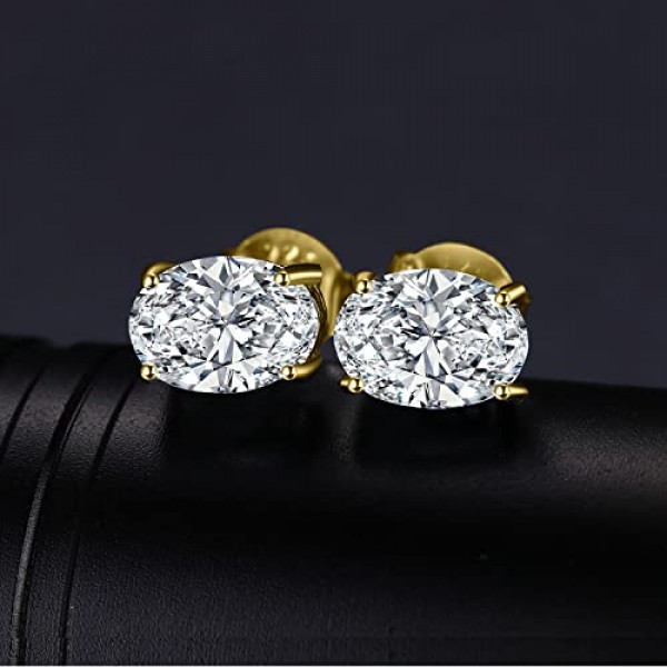 JewelryPalace 타원형 컷 2ct 지르코니아 스터드 귀걸이 실버 925 여성, 모조 다이아몬드 신부 보석 세트 스톤, 귀걸이 실버 걸스 보석, 스터드 귀걸이 실버 선물 여성 로즈 