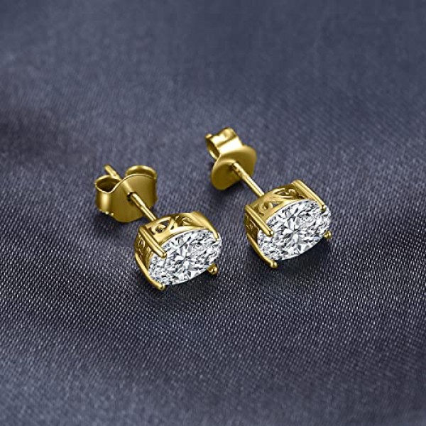 JewelryPalace 타원형 컷 2ct 지르코니아 스터드 귀걸이 실버 925 여성, 모조 다이아몬드 신부 보석 세트 스톤, 귀걸이 실버 걸스 보석, 스터드 귀걸이 실버 선물 여성 로즈 