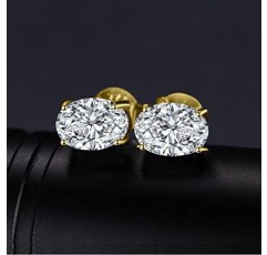 JewelryPalace 타원형 컷 2ct 지르코니아 스터드 귀걸이 실버 925 여성, 모조 다이아몬드 신부 보석 세트 스톤, 귀걸이 실버 걸스 보석, 스터드 귀걸이 실버 선물 여성 로즈 