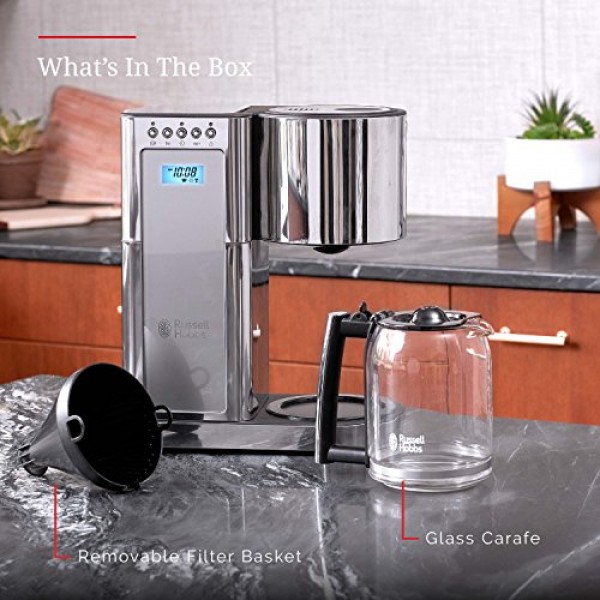 러셀 홉스 글래스 시리즈 8컵 커피메이커, 실버 및 스테인리스 스틸, CM8100GYR