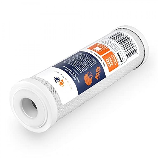 Aquaboon 5 마이크론 정수 필터 10 x 2.5인치 | CTO 활성탄 블록 필터 | WHEF-WHWC, WHKF-WHWC, WFPFC8002, FXWTC, 4팩과 호환되는 집 전체 정수 필터 교체 카트리지
