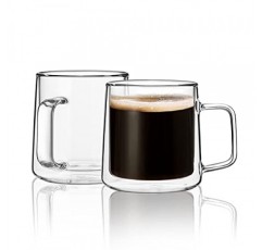 CNGLASS 10온스 유리 커피 머그, 손잡이가 있는 이중 벽 절연 유리 머그, 라떼용 투명 에스프레소 머그, 카푸치노, 티백, 2개 세트