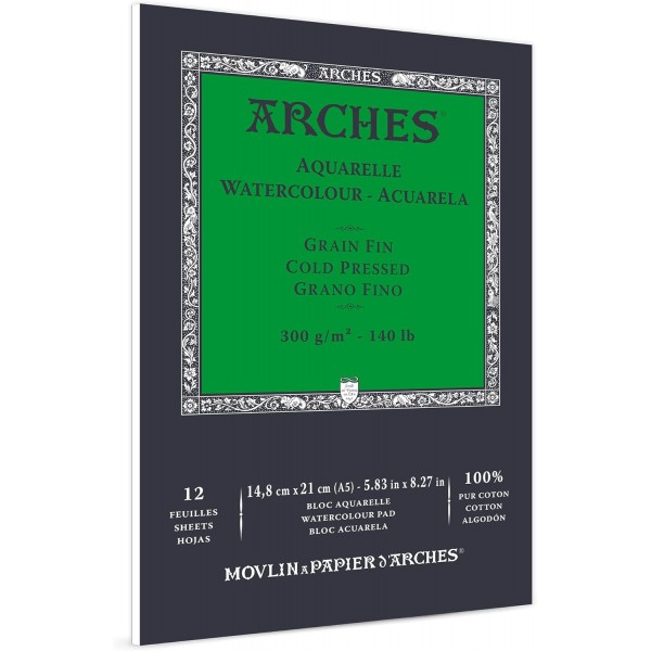 ARCHES A1795090 블록 Enc 14.8 x 21 12H 수채화 100% 고급 300g 블랑 내추럴 화이트