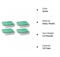 Pyrex 3컵 직사각형 유리 식품 보관 세트 용기(용기) by Pyrex 3 cup, Box of 4 Containers Grün